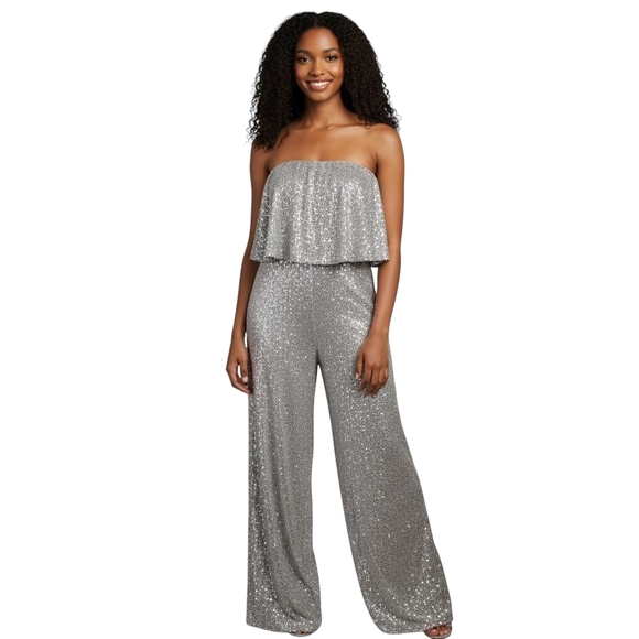 Venus Sleeveless Full Body Silver Sequin Jumpsuit – Size Small New With Tags - Picture 1 of 14